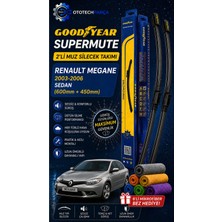 Goodyear Renault Megane Supermute 2'li Muz Silecek Takımı 2003-2006 Sedan (600MM+450MM)-6'LI Mikro Fiber Bez Hediye