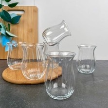 Zg Store Çay Bardağı 6 Lı 145 cc Tombul Ince Ağızlı Çay Keyfi Bardağı Çizgili Cam Bardak