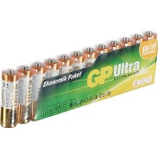 Zg Store Gp Batteries GP15AU Ultra Alkalin LR6/E91/AA Kalem Pil, 1.5 Volt, 12'li Paket, Bakır/siyah/beyaz