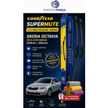 Goodyear Skoda Octavia Supermute 2'li Muz Silecek Takımı 2012-2018 Sedan (600MM+480MM)-6'LI Mikro Fiber Bez Hediye