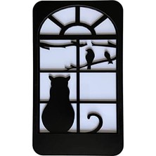 Zg Store DECO-7005 LED Işıklı Kedi Desenli Ahşap Dekor