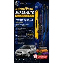 Goodyear Toyota Corolla Supermute 2'li Muz Silecek Takımı 2000-2001 Hatchback (5 Kapı) (530MM+450MM)-6'LI Mikro Fiber Bez Hediye