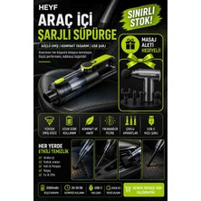 Heyf Şarjlı Araç Içi Süpürge Usb-C Kablosuz El Süpürgesi + Masaj Aleti Hediyeli