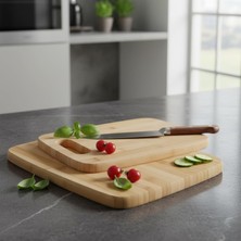 Zg Store 2'li Bambu Kesme Tahtası Seti | Büyük ve Küçük Boy Doğal Ahşap Kesim, Et ve Sunum Tahtaları