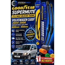 Goodyear Volkswagen Caddy Supermute 2'li Muz Silecek Takımı 2004-2006 Minivan Bagaj Çift Kapı (600MM-450MM)-6'LI Mikro Fiber Bez Hediye