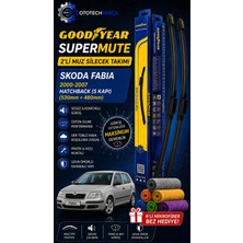 Goodyear Skoda Fabia Supermute 2'li Muz Silecek Takımı 2000-2007 Hatchback (5 Kapı) (530MM+480MM)-6'LI Mikro Fiber Bez Hediye