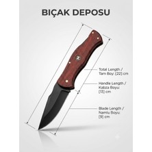 Bıçak Deposu Tutuş Ahşap Saplı Karartma Çelik Katlanır Kamp ve Cep Çakısı 22 cm
