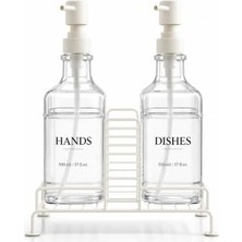 Omrs Store 2'li Stantlı Ekru Sıvı Sabunluk Seti, Mutfak ve Banyo Için Tezgah Üstü Pompalı Sabun ve Deterjan Dispenseri, 500 ml x 2