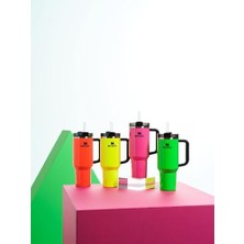 Omrs Store Quencher H2.0 Flowstate Paslanmaz Çelik Vakum Yalıtımlı Bardak Kapaklı ve Pipetli Su, Buzlu Çay Veya Kahve, Smoothie ve Daha Fazlası Için, Neon Sarı, 40 Oz