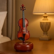 Omrs Store Dekoratif Klasik Keman Figürlü Müzik Kutusu – 18 cm Ahşap Standlı Retro Döner Mekanizmalı Masaüstü Süs ve Hediyelik