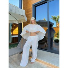 Zf Butik Premium Yarasa Kol Crop Bluz Bol Paça Pantolon Ikili Takım