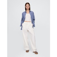 Gap Kadın Beyaz Mid Rise Barrel Paraşüt Pantolon