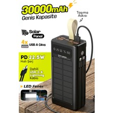 7go Gpw-09 30000MAH Güneş Enerjili Powerbank | Pd 22.5W Hızlı Şarj | Dahili Type-C & Lightning Kablo | LCD Dijital Ekran | 4 USB Çıkış