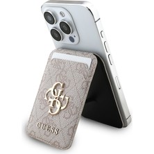 Guess Lisanslı Pu Deri 4g Desenli Metal Büyük 4g ve Yazı Logolu Standlı Magnetik Kartlık Pembe