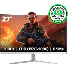 GamePower Vivid T50 27" 1500R Curved RGB Beyaz 200Hz 0.5ms FHD 2x2W Speaker VA Gaming Monitör (Ölü Pikselde Anında Değişim)