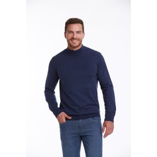 Hatemoğlu Erkek İndigo Regular Fit %100 Pamuk Yarım Balıkçı Triko Kazak