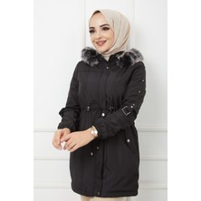 Vibeys Collection Siyah Içi Kürkü ve Su Geçirmez Bayan Kışlık Mont & Kaban