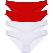 Royaleks 4 Adet Süper Eko Set Likralı Kadın Slip Külot Kırmızı Beyaz