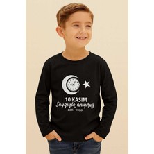 Herşey Nota 🖤 Unisex Uzunkol Siyah Atatürk 10 Kasım Saygıyla Anıyoruz Gösteri Kostüm T-Shirt
