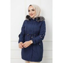 Vibeys Collection Lacivert Içi Kürkü ve Su Geçirmez Bayan Kışlık Mont & Kaban