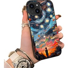 HONTINGA iPhone 13 Mini ile Uyumlu Kılıf Silikon Kenar Sert Arka Kamera Koruyucu Basitlik Anti Düşme Kamera Korumalı Yıldızlı Gökyüzü Desen Couple Telefon Kılıfı Uygundur K1-1516