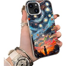 HONTINGA iPhone 13 Mini ile Uyumlu Kılıf Silikon Kenar Sert Arka Kamera Koruyucu Basitlik Anti Düşme Kamera Korumalı Yıldızlı Gökyüzü Desen Couple Telefon Kılıfı Uygundur K1-1516