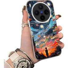 HONTINGA Vivo X300 ile Uyumlu Kılıf Silikon Kenar Sert Arka Kamera Koruyucu Basitlik Anti Düşme Kamera Korumalı Yıldızlı Gökyüzü Desen Couple Telefon Kılıfı Uygundur K1-1516