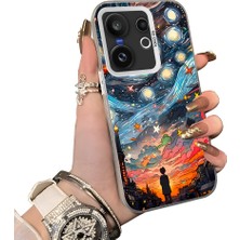 HONTINGA Vivo X200 Fe ile Uyumlu Kılıf Silikon Kenar Sert Arka Kamera Koruyucu Basitlik Anti Düşme Kamera Korumalı Yıldızlı Gökyüzü Desen Couple Telefon Kılıfı Uygundur K1-1516