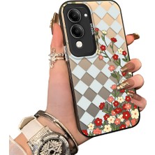 HONTINGA Vivo Y04 ile Uyumlu Kılıf Silikon Kenar Sert Arka Kamera Koruyucu Basitlik Anti Düşme Kamera Korumalı Çiçekli Desen Couple Telefon Kılıfı Kadın ve Erkek Için Uygundur K1-1524