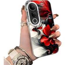 HONTINGA Vivo V50 Lite ile Uyumlu Kılıf Silikon Kenar Sert Arka Kamera Koruyucu Basitlik Anti Düşme Kamera Korumalı Çiçekli Desen Couple Telefon Kılıfı Kadın ve Erkek Için Uygundur K1-1518