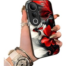 HONTINGA Vivo V50 Lite ile Uyumlu Kılıf Silikon Kenar Sert Arka Kamera Koruyucu Basitlik Anti Düşme Kamera Korumalı Çiçekli Desen Couple Telefon Kılıfı Kadın ve Erkek Için Uygundur K1-1518