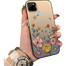 HONTINGA Realme C21Y ile Uyumlu Kılıf Silikon Kenar Sert Arka Kamera Koruyucu Basitlik Anti Düşme Kamera Korumalı Çiçekli Desen Couple Telefon Kılıfı Kadın ve Erkek Için Uygundur K1-1522