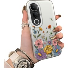 HONTINGA Vivo V50 Lite ile Uyumlu Kılıf Silikon Kenar Sert Arka Kamera Koruyucu Basitlik Anti Düşme Kamera Korumalı Çiçekli Desen Couple Telefon Kılıfı Kadın ve Erkek Için Uygundur K1-1522