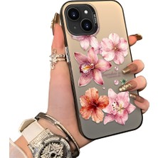 HONTINGA iPhone 15 Plus ile Uyumlu Kılıf Silikon Kenar Sert Arka Kamera Koruyucu Basitlik Anti Düşme Kamera Korumalı Çiçekli Desen Couple Telefon Kılıfı Kadın ve Erkek Için Uygundur K1-1523
