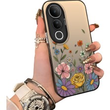 HONTINGA Vivo V50 Lite ile Uyumlu Kılıf Silikon Kenar Sert Arka Kamera Koruyucu Basitlik Anti Düşme Kamera Korumalı Çiçekli Desen Couple Telefon Kılıfı Kadın ve Erkek Için Uygundur K1-1522