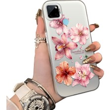 HONTINGA Realme C25Y ile Uyumlu Kılıf Silikon Kenar Sert Arka Kamera Koruyucu Basitlik Anti Düşme Kamera Korumalı Çiçekli Desen Couple Telefon Kılıfı Kadın ve Erkek Için Uygundur K1-1523