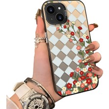 HONTINGA iPhone 15 Plus ile Uyumlu Kılıf Silikon Kenar Sert Arka Kamera Koruyucu Basitlik Anti Düşme Kamera Korumalı Çiçekli Desen Couple Telefon Kılıfı Kadın ve Erkek Için Uygundur K1-1524