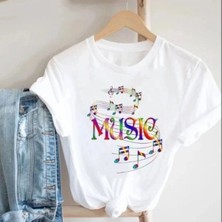 Herşey Nota Music Notalar Beyaz Unisex T-Shirt