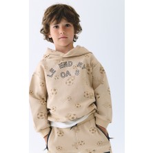 Mayoral Erkek Çocuk Baskılı Kapüşonlu Sweatshirt Bej 3435