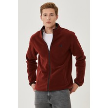 Wrangler Erkek Regular Fit Bordo Polar Tam Fermuarlı Bol Kesim Uzun Kol Özellikli