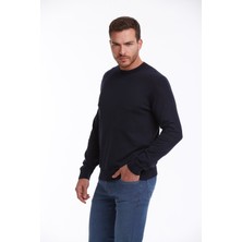 Hatemoğlu Erkek Lacivert Regular Fit %100 Pamuk Bisiklet Yaka Triko Kazak