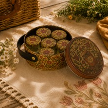 Sarkap Home 1 L Vintage Desen Deri Saplı Kutu ve 6'lı 30 ml Kavanoz Piknik Seti 140X65 mm
