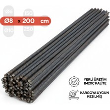 MM DEMİR MARKET mm Demir Market 2 Metre 8 mm Nervürlü Inşaat Demiri |kaynaklanabilir Çelik Çubuk | 5 / 10 / 15 Adet Paket | Demir Kazık