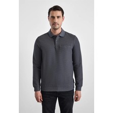 Süvari Gri Regular Düz Baskısız Selanik Düğmeli Polo Yaka Torba Cep Trikolu Sweatshirt