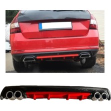 Oto h.i.t. Skoda Scala Uyumlu Body Kit Difüzör 4 Çıkış Yuvarlak Kırmızı
