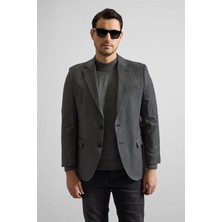 Süvari Siyah Regular Mono Yaka Torba Cep 4 Drop Klasik Ceket