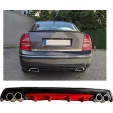 Oto h.i.t. Skoda Superb B5,5 Uyumlu Body Kit Difüzör 4 Çıkış Yuvarlak Kırmızı
