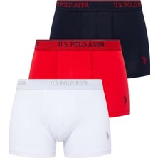 U.S. Polo Assn. Erkek 3'lü Boxer Kırmızı Lacivert Beyaz Desenli 2XL Paça Tipi