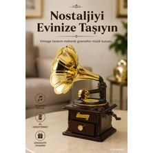 Septembris Gramophia Vintage Dekoratif Mekanik Gramafon Müzik Kutusu