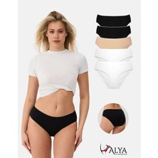 ALYA UNDERWEAR Kadın Pamuklu Bato/hipster Külot 5'li Paket - 2 Adet Siyah, 2 Adet Beyaz, 1 Adet Ten